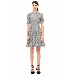 REBECCA TAYLOR Short-Sleeve Fringe-Trim Boucle Tweed Fit & Flare Dress // 8